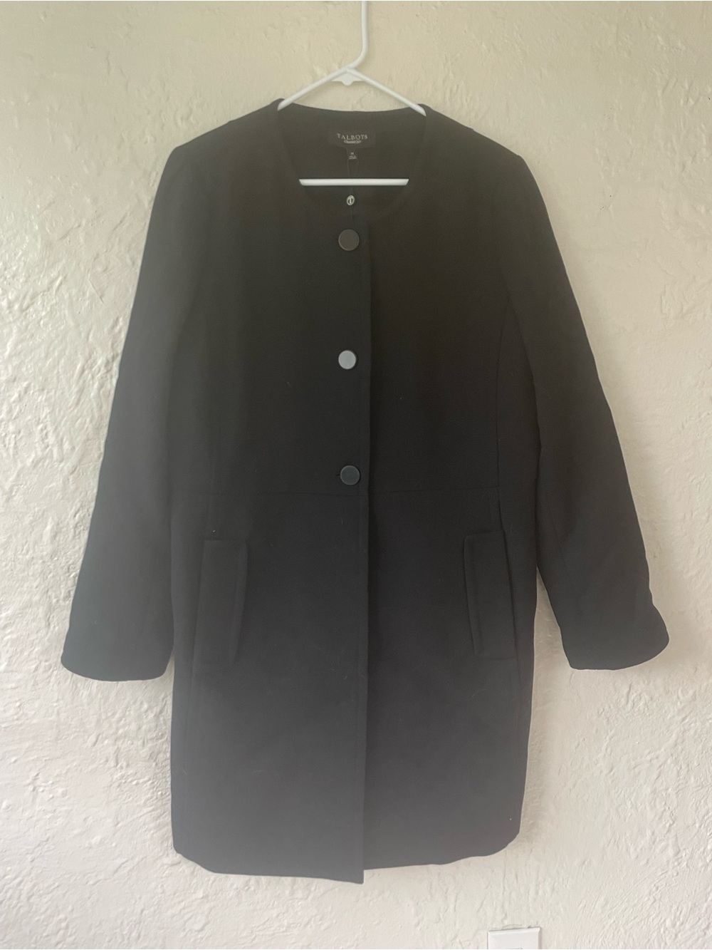 NWT Talbots black brushed wool collarless lined  peacoat, The Grace Fit; 14